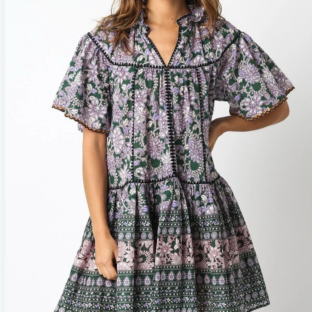 Olivaceous Green and Purple Tiered Ruffled Sundress